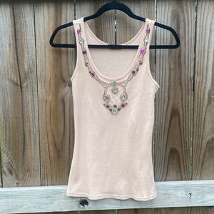 Freda Five Pink Jeweled Embellished Ribbed Tank Top